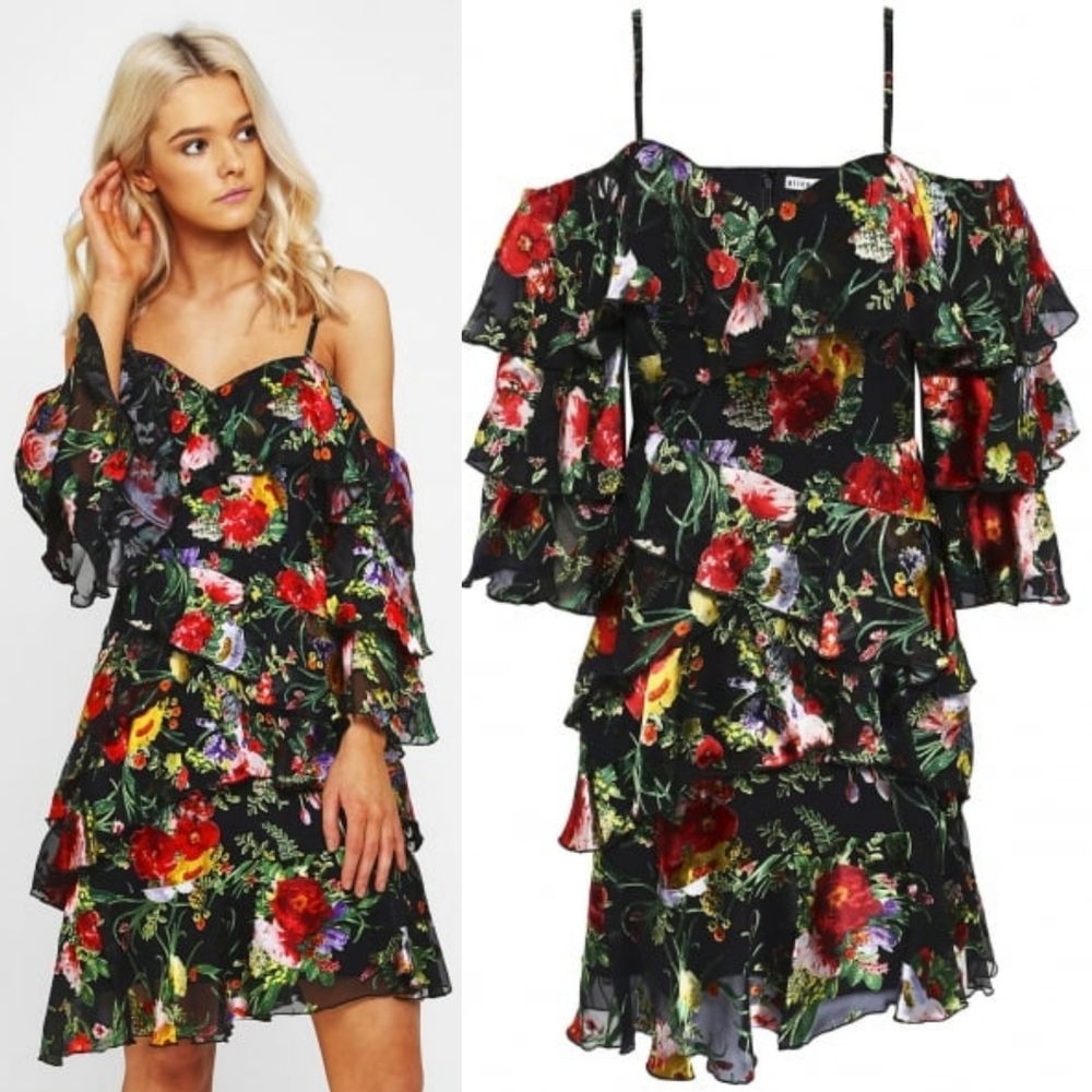 ALICE + OLIVIA Florentina Cold Shoulder Dress 4. - Picture 2 of 4